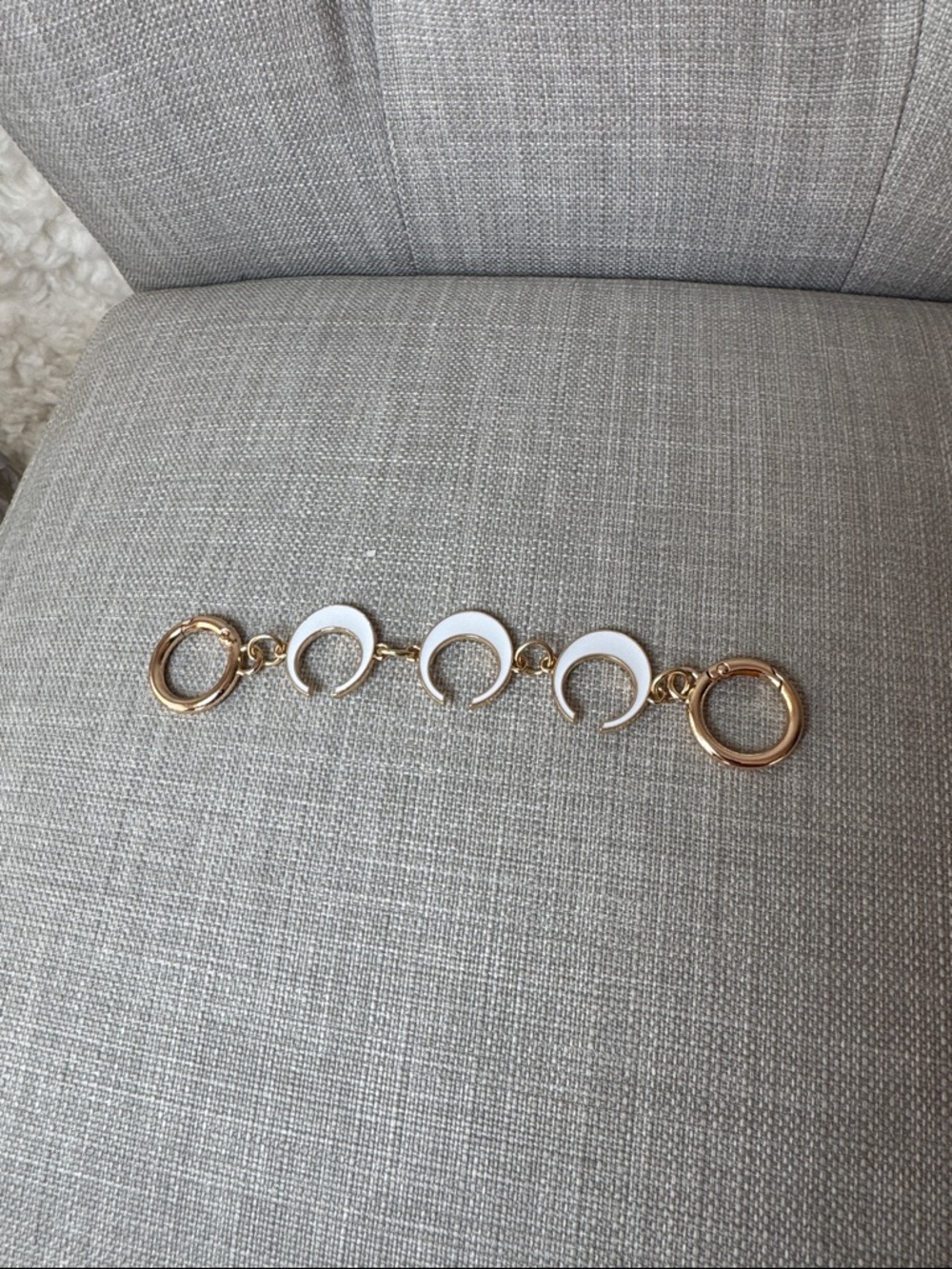 Bag charms,Gold and White Crescent Link on bag